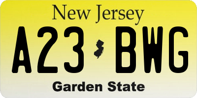 NJ license plate A23BWG