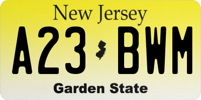 NJ license plate A23BWM