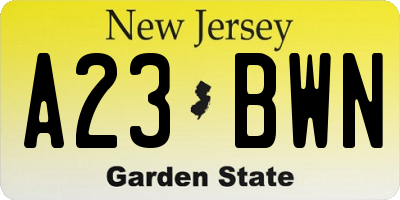 NJ license plate A23BWN