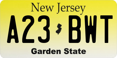NJ license plate A23BWT