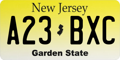 NJ license plate A23BXC