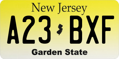 NJ license plate A23BXF