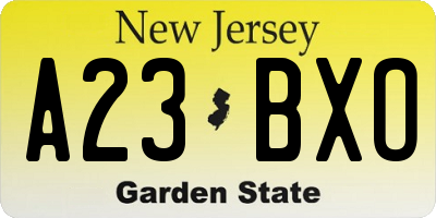 NJ license plate A23BXO