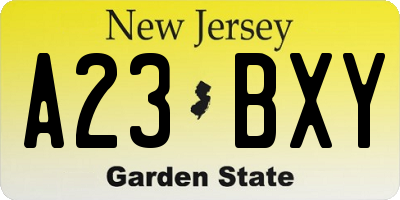 NJ license plate A23BXY
