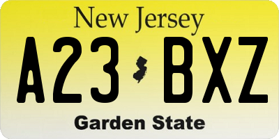NJ license plate A23BXZ