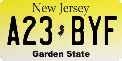 NJ license plate A23BYF