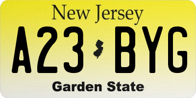 NJ license plate A23BYG