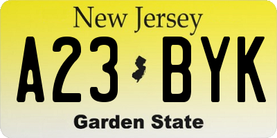NJ license plate A23BYK