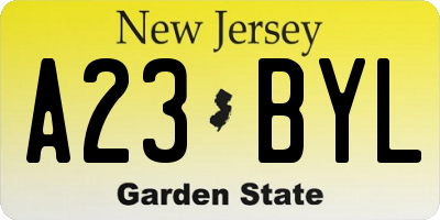 NJ license plate A23BYL