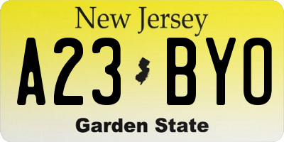NJ license plate A23BYO