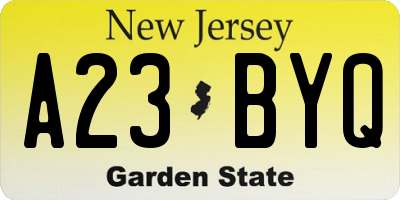 NJ license plate A23BYQ