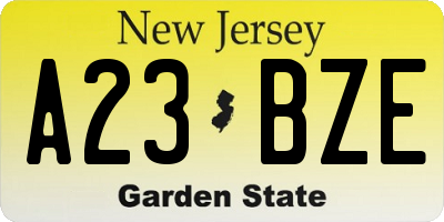 NJ license plate A23BZE