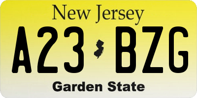 NJ license plate A23BZG