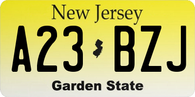 NJ license plate A23BZJ