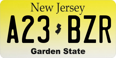 NJ license plate A23BZR