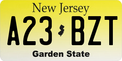NJ license plate A23BZT