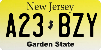 NJ license plate A23BZY