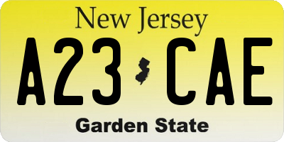 NJ license plate A23CAE