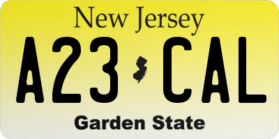 NJ license plate A23CAL