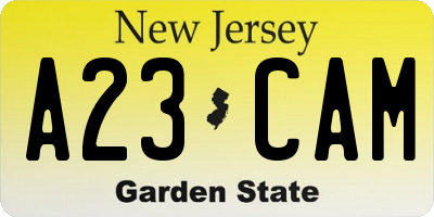 NJ license plate A23CAM