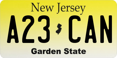 NJ license plate A23CAN
