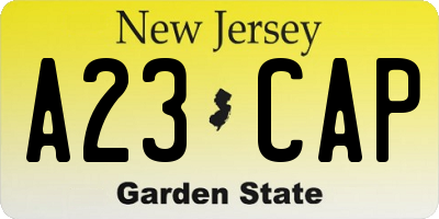 NJ license plate A23CAP