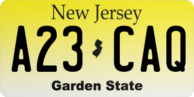 NJ license plate A23CAQ