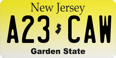 NJ license plate A23CAW
