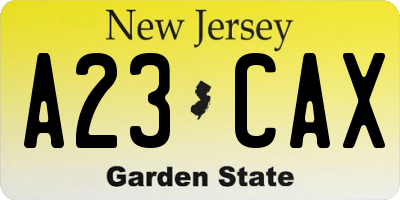 NJ license plate A23CAX