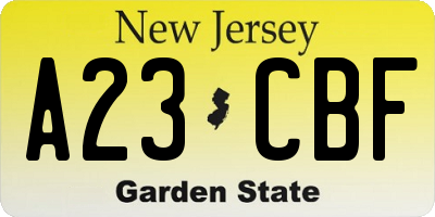 NJ license plate A23CBF