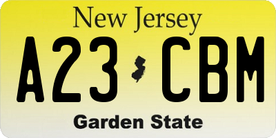 NJ license plate A23CBM