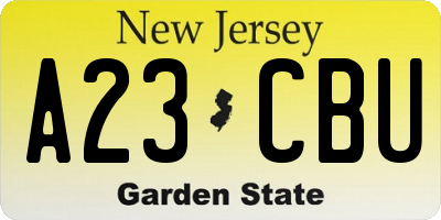 NJ license plate A23CBU