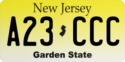 NJ license plate A23CCC