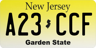 NJ license plate A23CCF