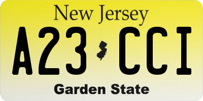 NJ license plate A23CCI
