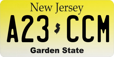NJ license plate A23CCM
