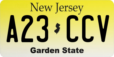 NJ license plate A23CCV