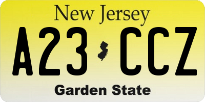 NJ license plate A23CCZ