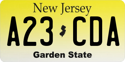 NJ license plate A23CDA