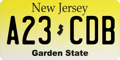 NJ license plate A23CDB