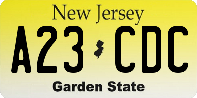 NJ license plate A23CDC