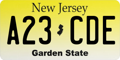 NJ license plate A23CDE