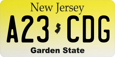 NJ license plate A23CDG