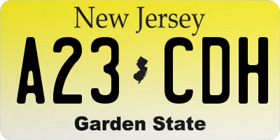 NJ license plate A23CDH