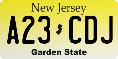 NJ license plate A23CDJ