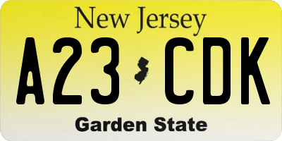 NJ license plate A23CDK
