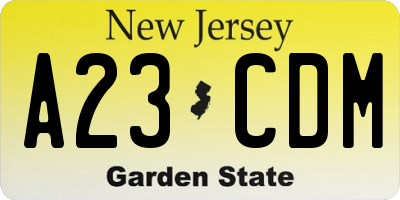 NJ license plate A23CDM