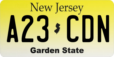 NJ license plate A23CDN