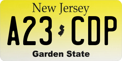 NJ license plate A23CDP