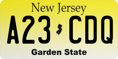 NJ license plate A23CDQ
